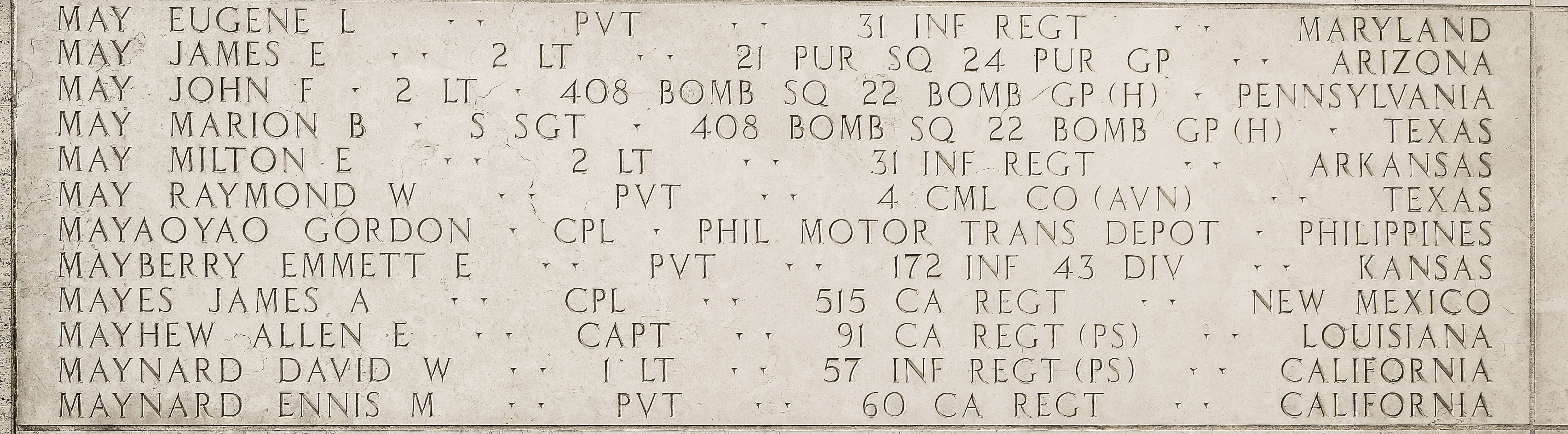 James E. May, Second Lieutenant